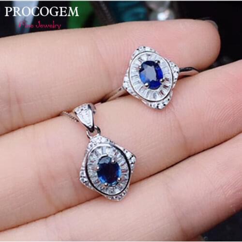 Authentic Natural Sri Lanka Sapphire Jewelry sets for Women Party gifts 0.6Ct Real gems fine Jewelry 925 Sterling Silver #495