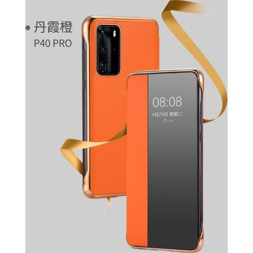 3 Color For Huawei P40 Natural Calf Skin Genuine Leather Case Smart Sleep Cover For Huawei P40 Pro Intelligent Sleep View Window