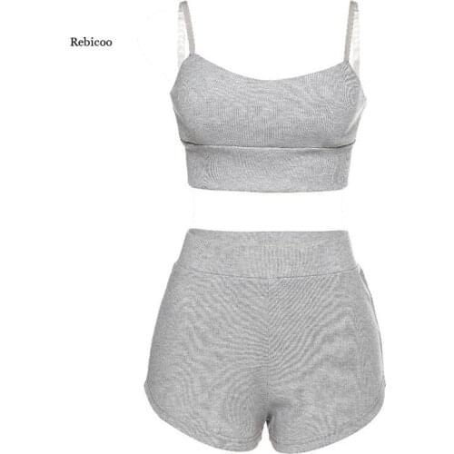 Womens 2-Piece Set of Sling Umbilical Vest + High Waist Bag Hip Shorts Slim Suit Female Summer New Style