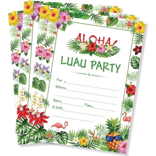 Hawaii Party Invitations Cards Decorations Luau Theme Party Favors Pink Flowers Green Leaves Cards Aloha Party Supplies