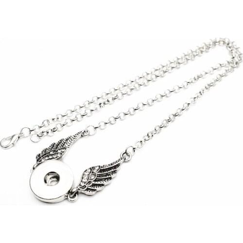 Hot Sale Vintage Angel Wings Rhinestone Pendant For Women Snap Necklace Fit 18mm/20mm DIY Snap Buttons Jewelry