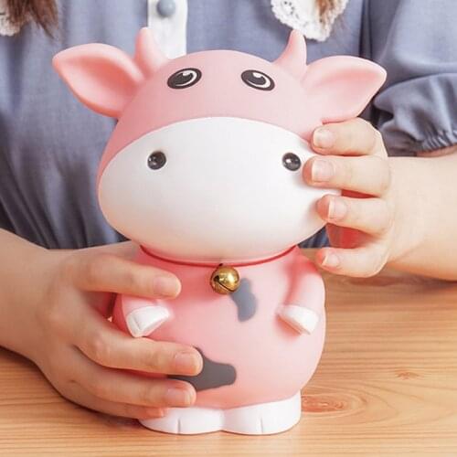 CNY Red Ox Piggy Bank Cartoon Figure Shatter-Proof Money Saving Box the Chinese Zodiac Cow Decor Gift for Kids JS22