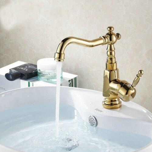 Gold Color Brass Kitchen Faucet 360 Swivel Bathroom Basin Sink Mixer Tap tgf003