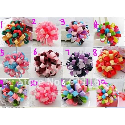 2018 best sale Children flower hair bow loopy bow 12 different color mixed loop ball girls b aby hair 400pcs well
