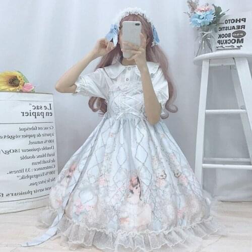 Cat and Her Master Cute Womens Lolita JSK Dress Rose Lace Trim Kawaii Girls Summer Spaghetti Strap One Piece