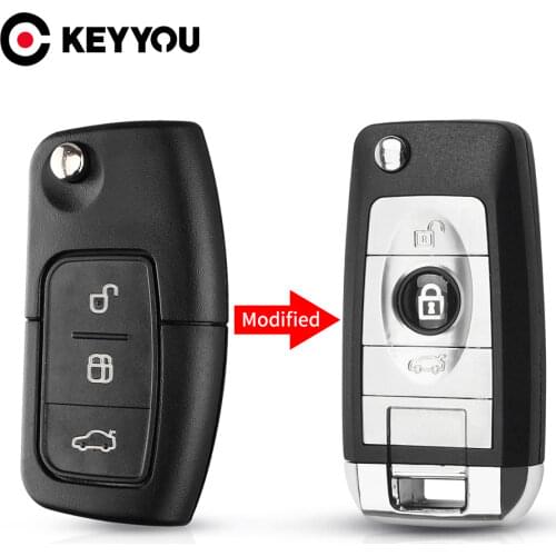 KEYYOU Modified Remote Key Shell Case For Ford Fiesta Focus 2 Ecosport Kuga Escape Flip Car Key HU101/FO21 Blade Fob 3 Buttons