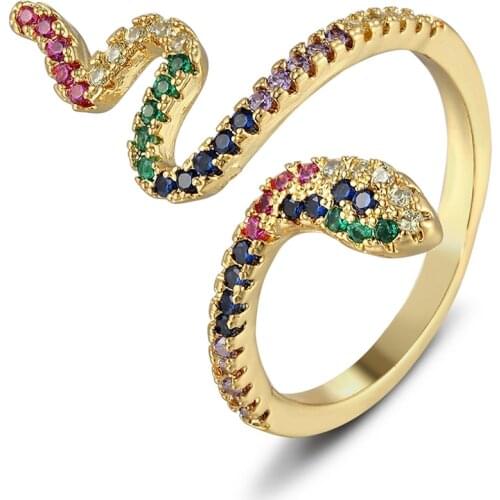 Fashion 6 Design Boho Vintage Gold Snake-Shaped Rings For Women Crystal Open Finger Ring Female Bohemian Charm Jewelry Gifts