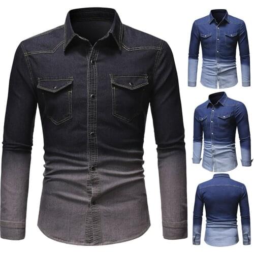 2021 Fashion Mens Casual Slim Fit Stylish Wash Denim Long Sleeves Jeans Shirts Button Up Shirt Men Clothes Spring and Autumn