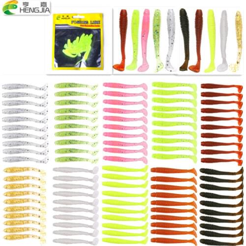 HENGJIA 10pcs/lot Soft Fishing Lure 5/0.6g T Tail soft Fish SwimBait soft plastic worm bait Soft Lures Artificial Lures
