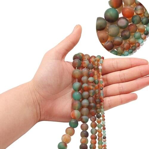 Natural Matte Multicolor Peacock Agat Stone Round Loose Spacer Beads For Jewelry Making DIY Bracelet Accessories 4 6 8 10 12mm
