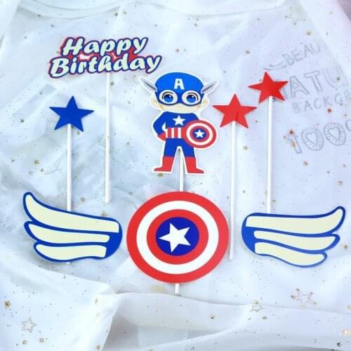 New 8pcs Super Hero Happy Birthday Cake Topper Cartoon Cute Paper Cupcake Topper for Kids Boys Birthday Party Cake Decorations