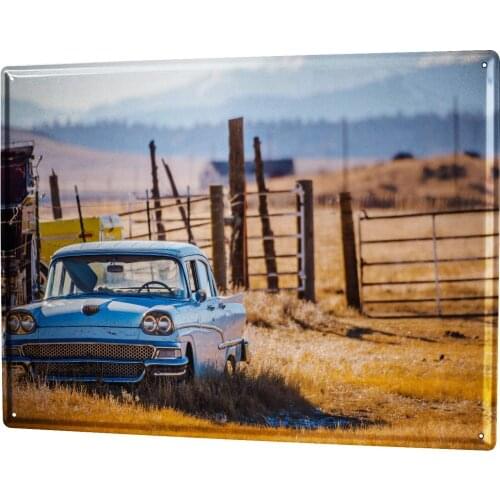 Oldtimer Car Old Blue Car Poster Funny Sign Tin Art Wall Decor Vintage Aluminum Retro Metal Tin Sign Painting Signs 20x30cm