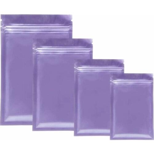 Wholesale 100-300pcs Glossy Purple Aluminum Foil Ziplock Packaging Bag Metallic Zipper Package Bags Powder Sugar Gift Foil Bags