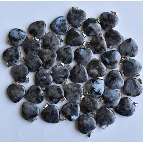 Wholesale 50pcs/lot 2020 new Fashion natural black spectrolite heart charms pendants for jewelry making good quality 20mm free