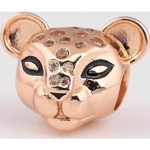 Original Black Enamel Honey-coloured Stone Spots Rose Lioness Beads Fit 925 Sterling Silver Charm Bracelet Diy Jewelry