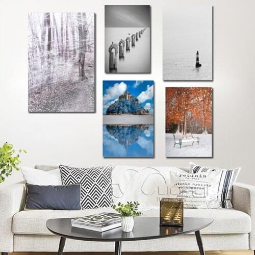 Autumn and Winter Lonely Snowy Scene Poster Decoration Wall Painting Blue Sky Island Modern Home Frameless Poster