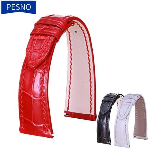 PESNO Suitable for Patek Philippe Complications 4937G/4947R/4948R Alligator Skin Leather Watch Straps Band 19mm Black White Red
