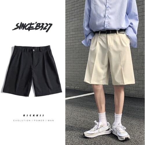 Summer Cotton Casual Shorts Mens Fashion Solid Color Business Dress Shorts Men Streetwear Wild Loose Straight Suit Shorts Mens