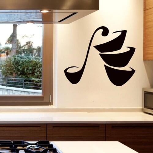 Soup Ladle And Plates Wall Sticker Kitchen Cafe Dining Room Home Decor Vinyl Wall Art Murals Waterproof Removable Wall Decals
