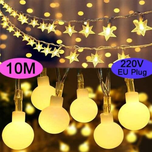 10M Star Snowflake Balls LED Fairy String Lights USB 220V 110V Battery Operated Wedding Christmas Outdoor Room Garlands Decor