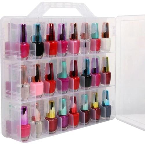 Nail Polish Storage Box case bin pack container Holder Organizer for 48 Bottles Adjustable Dividers Space cosmetic makeup