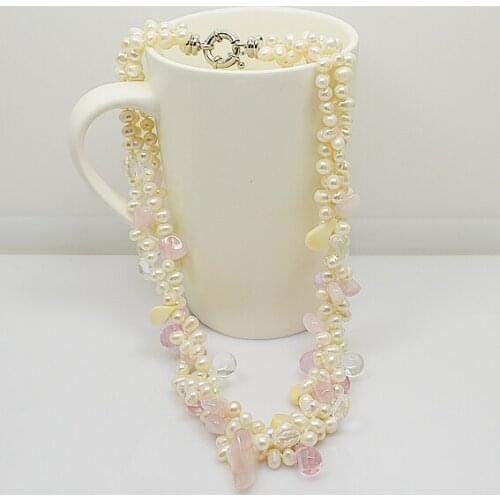 Pearl Necklace natural freshwater cultured choker necklace for girl real pearls rose quartz shell pearl jewelry birthday gift