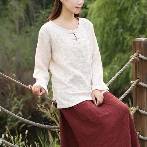 New Women Vintage Long Sleeve O Neck Shirt Blusas Femininas Chinese Style Cotton linen Blouses Plus women shirt Size 4xl 5xl 6xl