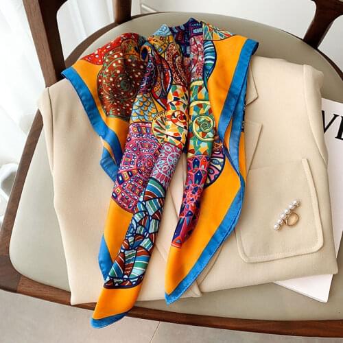 70x70cm Square Neck Silk Scarf 2021 Top Women Fashion Scarves for Ladies New Print Foulard Shawls Wraps Office Small Hair Hijab