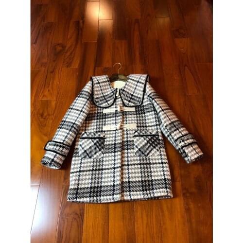 Coat 10.28 Plaid Wool Women Winter Fashion Vintage Horn Button Doll Collar Lapel Warm Lining Fleece Mid-length Blends Outerwear