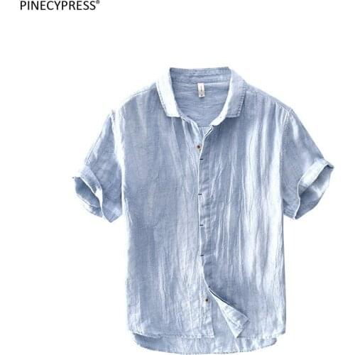 100% Linen Anti-static Breathable Anti-pilling Summer Vintage Tie-dye Hemp Short Sleeve Man Shirt Male Quality Men Casual Shirts