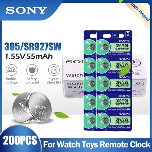 200PCS Original Sony 395 399 AG7 SR927SW SR927W SR927 LR927 LR927W 1.55V Silver Oxide Battery For Watch Toys Remote Button Cell