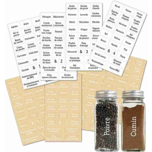 208 French Transparent Waterproof And Oil-proof Spice Labels Black And White 2 Color Self-adhesive Food Labeling Stickers