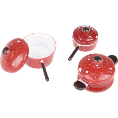 3pcs Dollhouse Miniature Metal Frypan Frying Pans Soup Pot Cooking Pot Kitchen Accessory