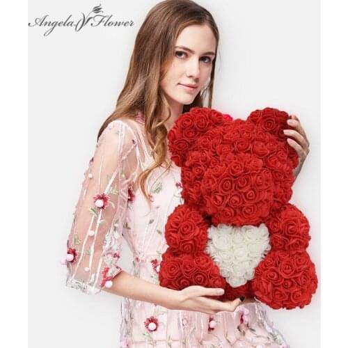 40cm Hot Valentines Day Gift Box Girlfriend Wife Women PE Teddy Rose Bear Artificial Flower Decor Home Wedding Party DIY Crafts