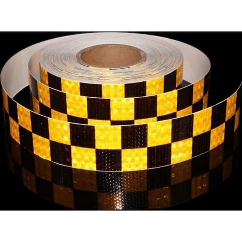 50M Yellow Black Grid Bicycle Reflective Tape Stickers Outdoor Safety Tape Camping Cycle Light Luminous Warning Glow Night Decal