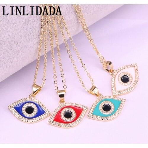 8Pcs Trendy Micro Paved Cz and Enamel Eye Necklace Gold Color Copper Pendant For Women Girl