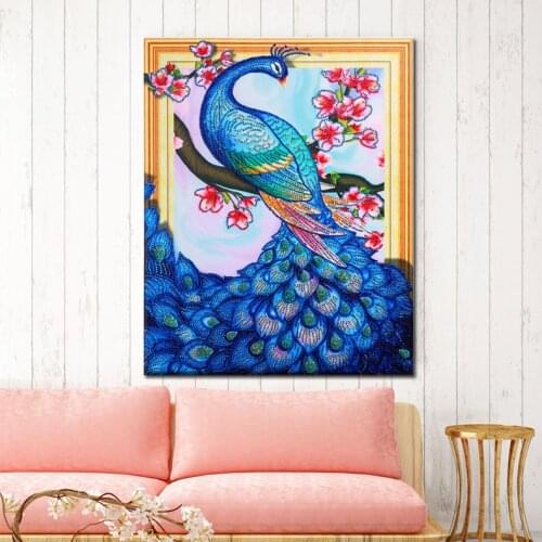 Diamond Painting Ornament Home Decoration Shaped Diamond Mosaic Round Drill Artwork Peacock Phoenix Paste Drill Painting