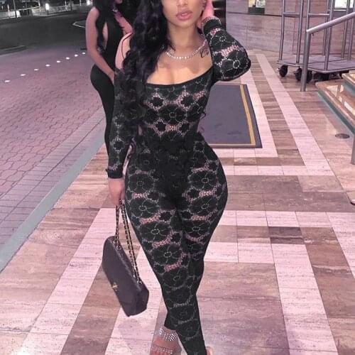 BKLD Womens Fashion Streetwear Lace Two Piece Sets Off-shoulder Full Sleeve Bodysuit + Long Pants See-through Hollow Out Suits