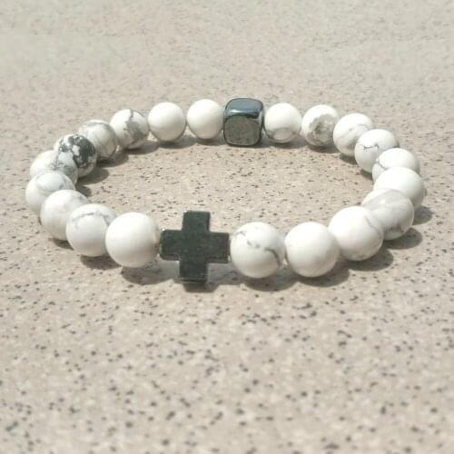 3 Options Lover Cross 8mm White Black Lava Stone Beads Bracelet DIY Aromatherapy Essential Oil Diffuser Strand Jewelry