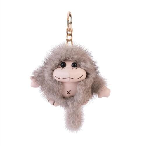 Real Mink Fur Keychain Cartoon Monkey Car Backpack Charm Fashion Stylish Key Ring Animal Unique Accessories