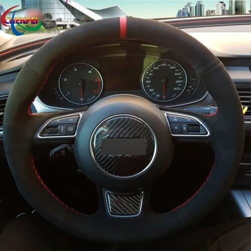 DIY Black Suede Car Steering Wheel Cover For Audi A1 A3 A4 2015-2016 A7 2012-2018 S7 2013-2018 RS7 2014-2015 Car Accessories