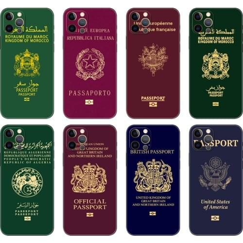 Black tpu case for iphone 5 5s se 2020 6 6s 7 8 plus x 10 XR XS 11 12 mini pro MAX back cover Fashion Passport