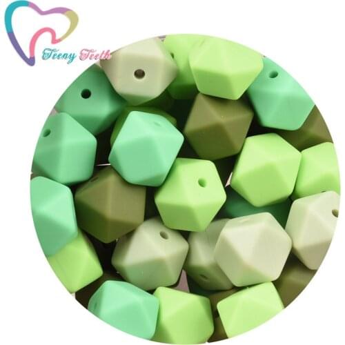 Teeny Teeth 50 PCS Greeny Colors Mix Army Green & Kelly Green 17 MM Silicone Geometric Hexagon Beads,Green Shadows Beads Hexagon