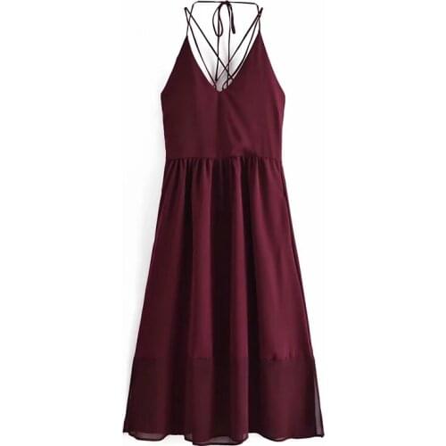 DOUJILI 2021 New Style Summer Sexy Dress Backless V-Neck SleevelessWomen Long Dress Wine Color