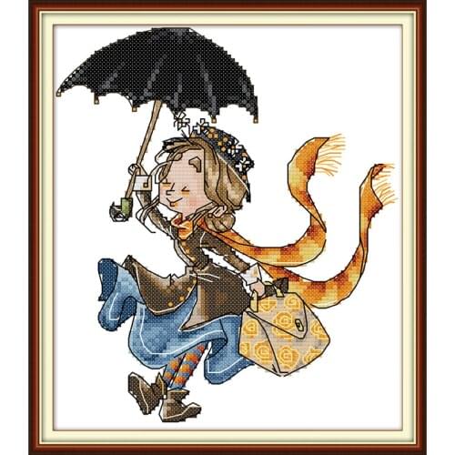 Everlasting Love A Girl With An Umbrella Chinese Cross Stitch Kits Ecological Cotton Printed 14CT DIY Gift Christmas Decoration