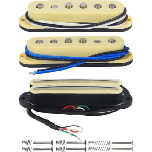 FLEOR 3pcs/Set Yellow Alnico 5 Staggered Guitar Single Coil Pickup & Ceramic Hot Rail Pickup for SSS Guitar Parts