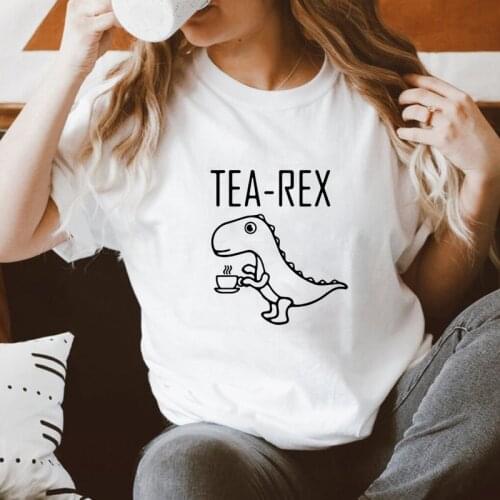 Tea-Rex Dinosaur 100% Cotton T-shirt Funny Tea Lover Dino Graphic Tee Top Cute Womens Coffee Lover Gift Tshirt Outfits