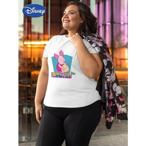 Piglet Best Friends Forever Tshirt Plus Size Fashion European Short Sleeve Soft Girl Aesthetic Top Y2K Stylish Happy Young Woman