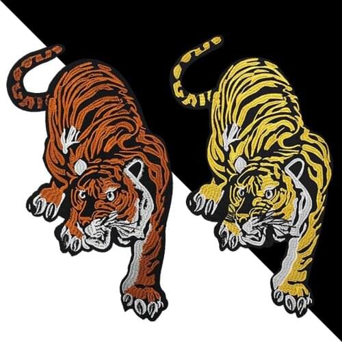 Hot Sale! Fashion Tiger Embroidered T-shirt Patches for Full Back Size of Jackets Motorcycle Biker Patch