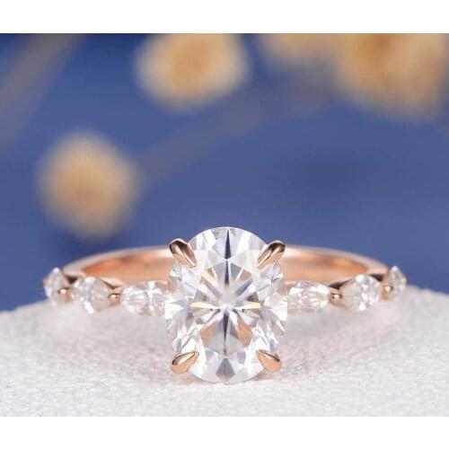 18K Rose Gold 1ct DF Color Engagement Ring Oval Cut Moissanite Marquise Eternity Band Wedding Bridal Ring For Women Ring